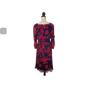 KARL LAGERFELD RED NAVY BLUE CHIFFON PLEATED DRESS SIZE:14